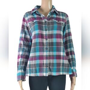 Patagonia Purple, Aqua Blue & Gray Organic Cotton Flannel Shirt